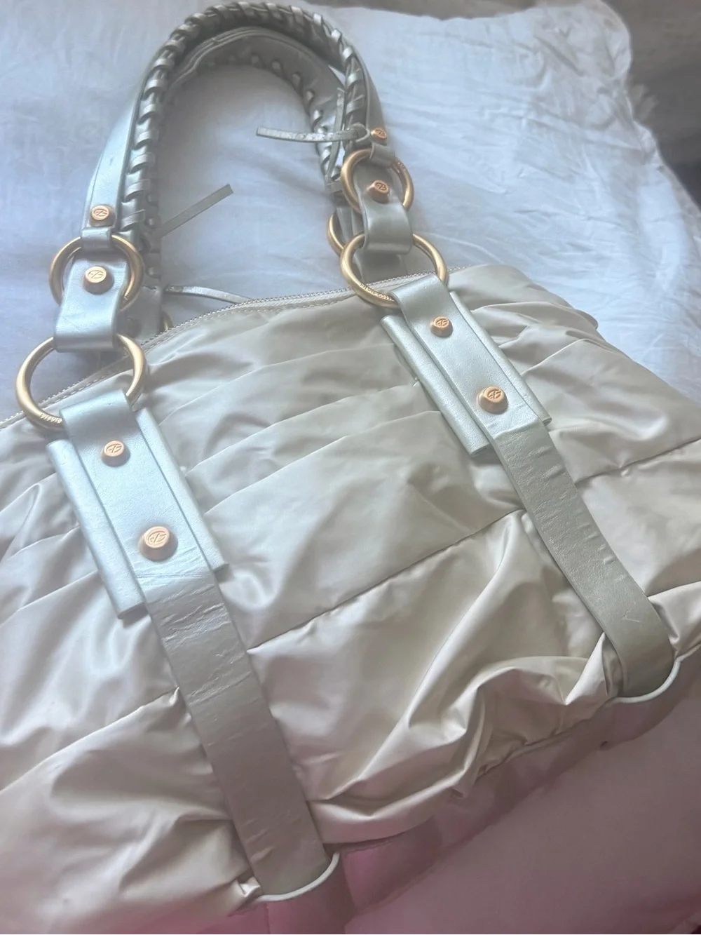 Francesco Biasia Metallic Quilted Tote with Gold Ring Details